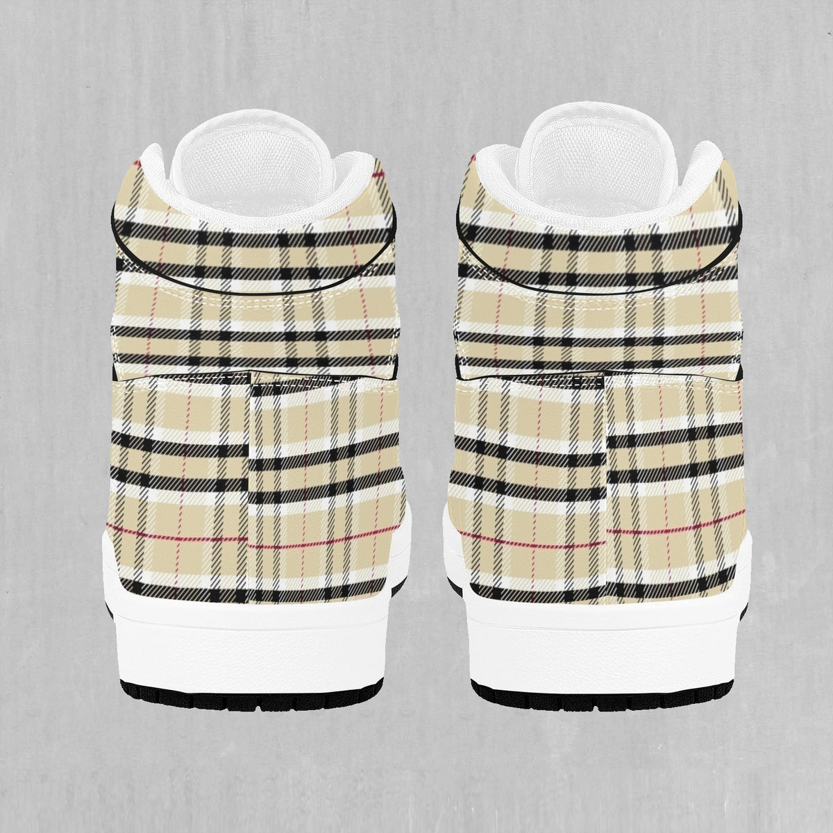 Beige Plaid High Top Sneakers