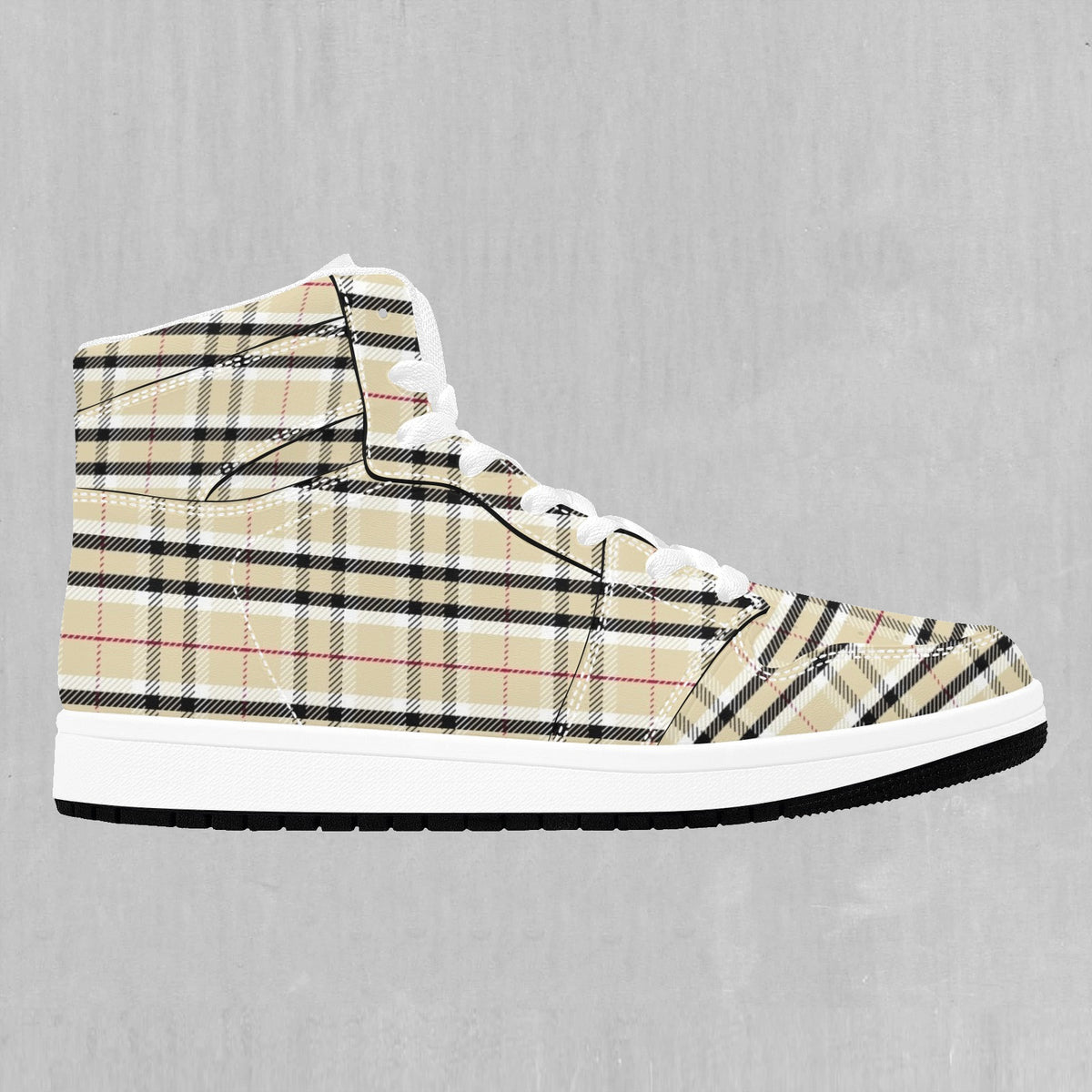 Beige Plaid High Top Sneakers