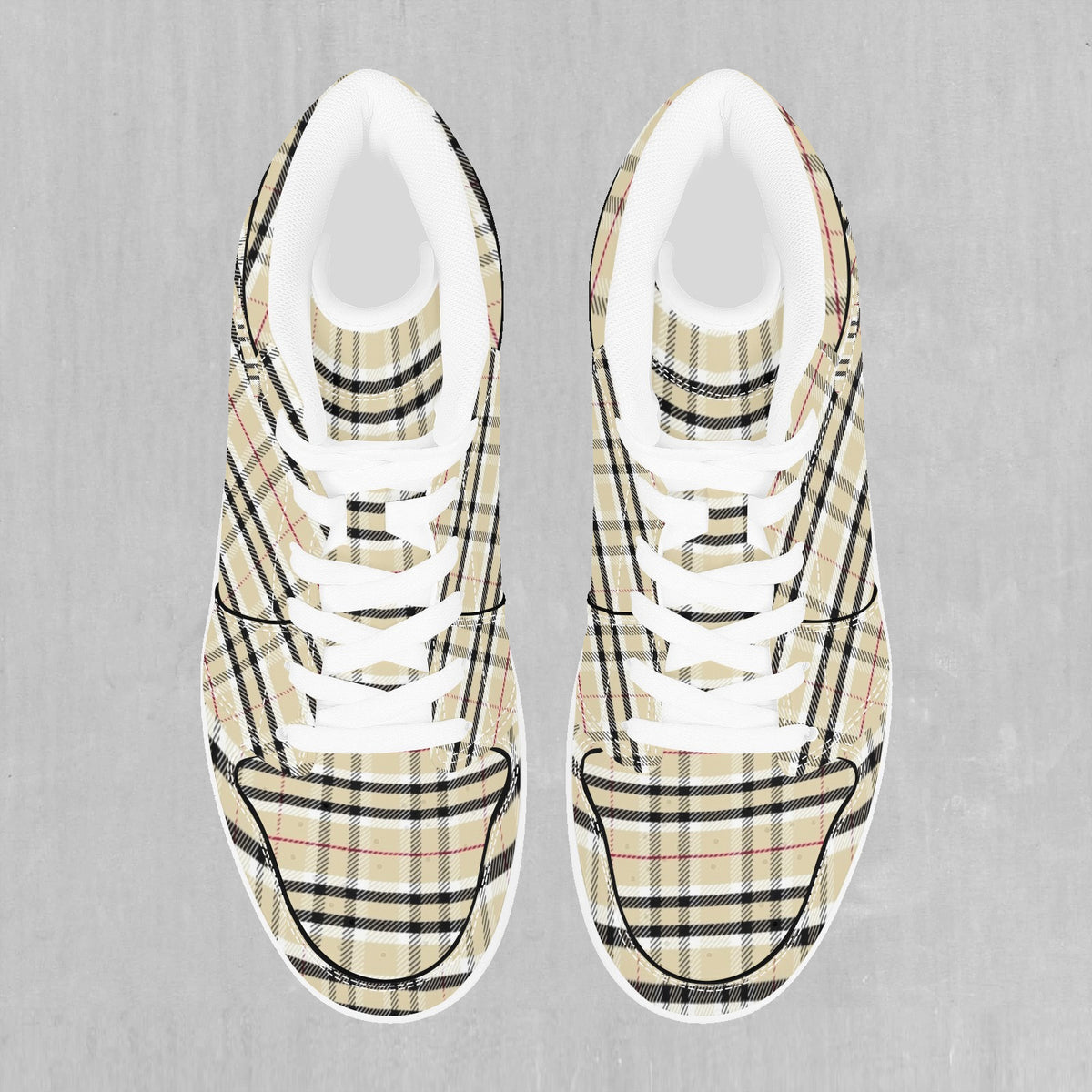 Beige Plaid High Top Sneakers