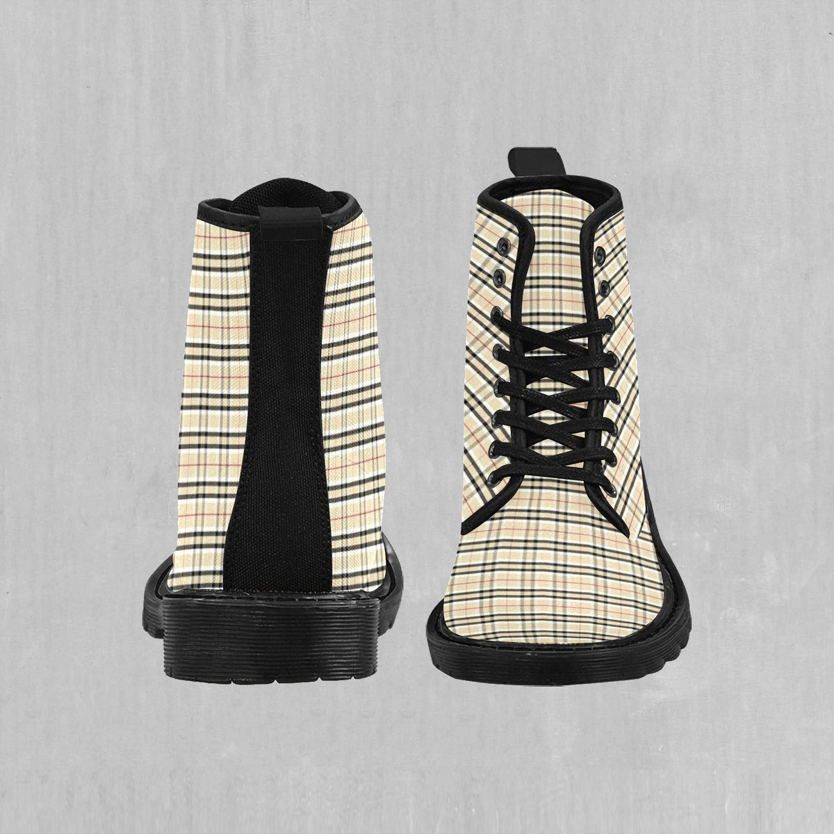 Beige Plaid Women's Boots