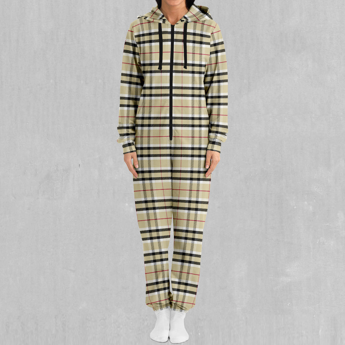 Beige Plaid Jumpsuit
