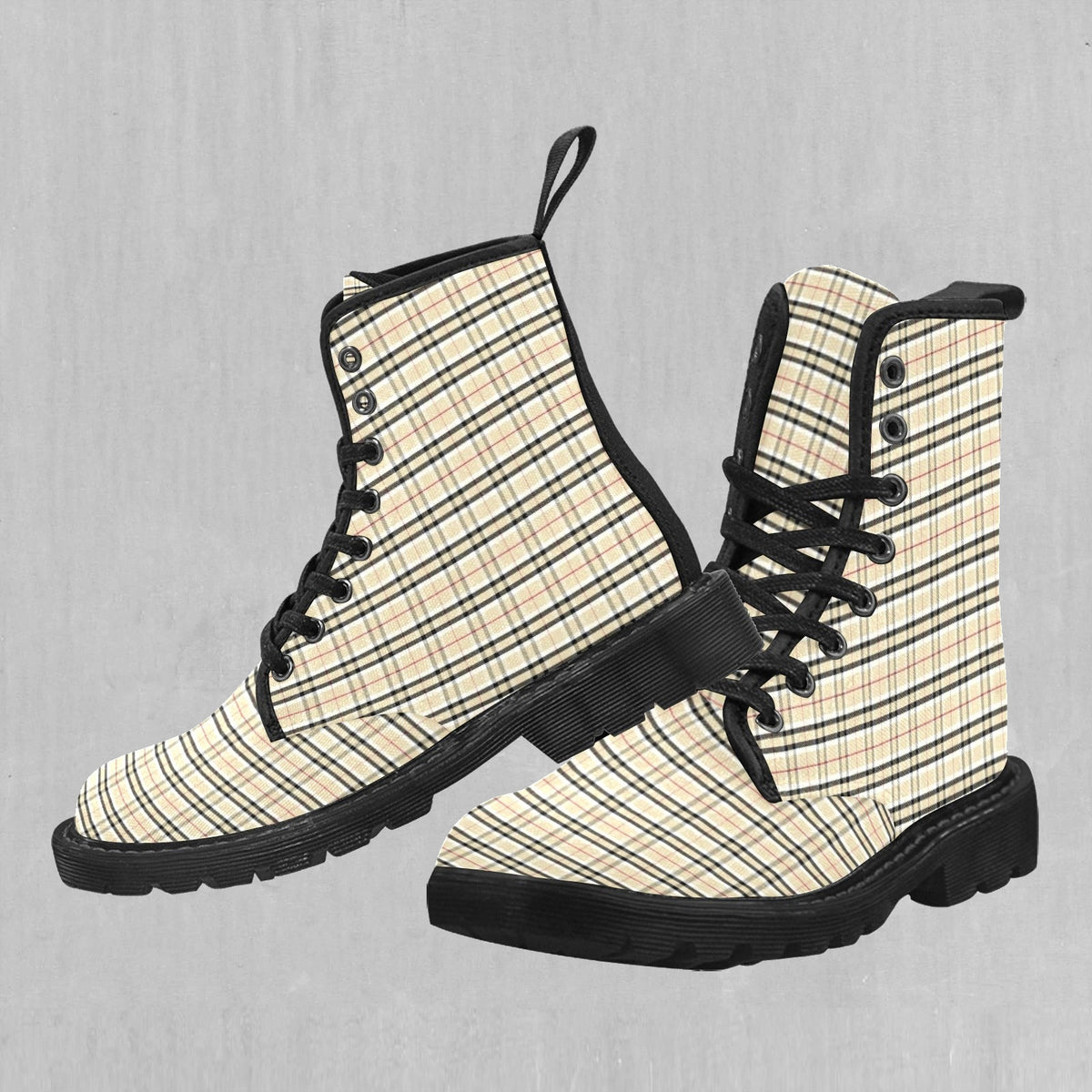 Beige Plaid Women's Boots