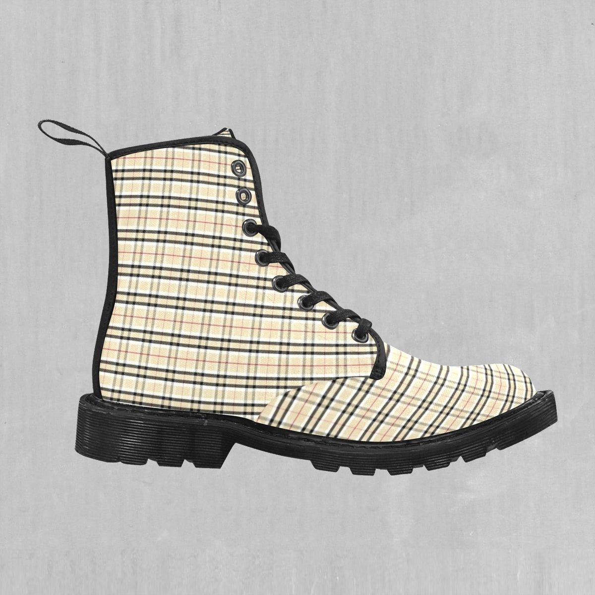 Beige Plaid Women's Boots