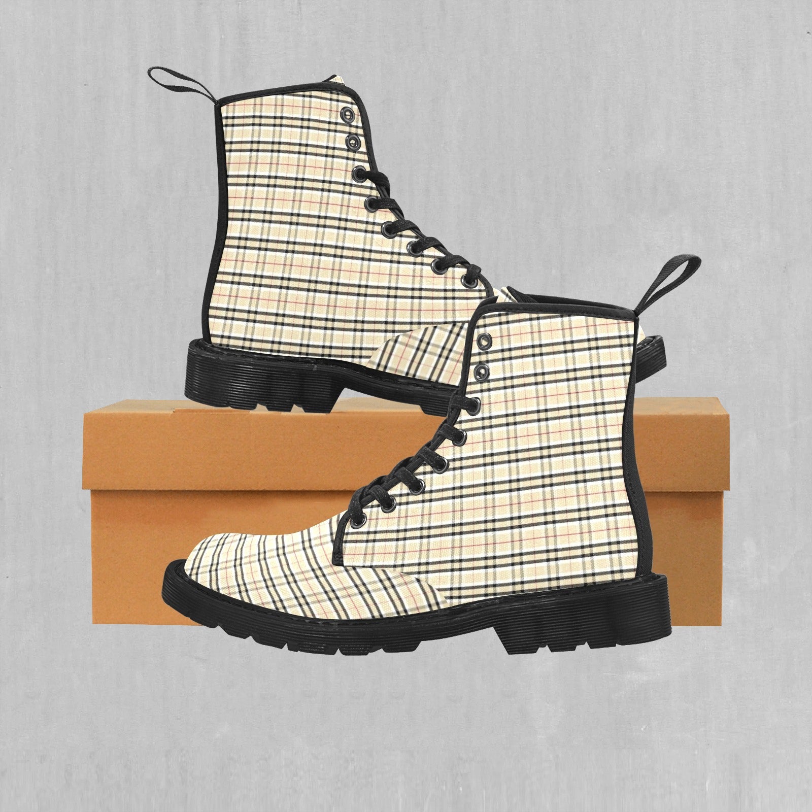 Beige Plaid Women's Boots