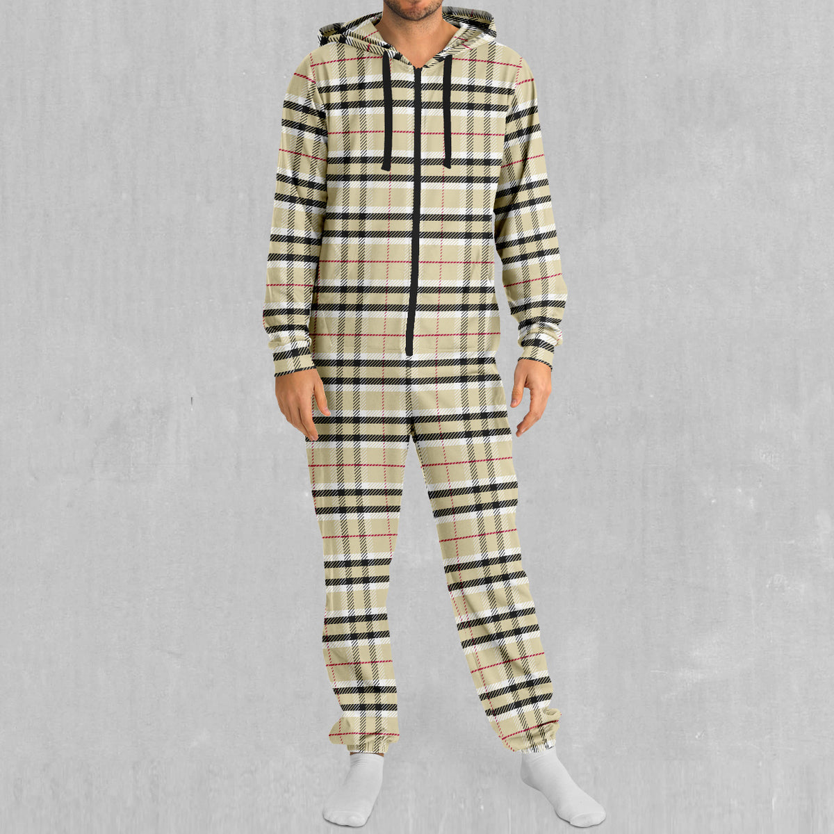 Beige Plaid Jumpsuit