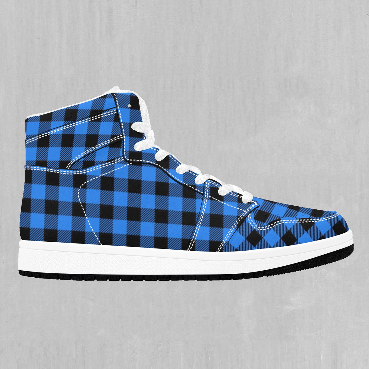 Blue Checkered Plaid High Top Sneakers