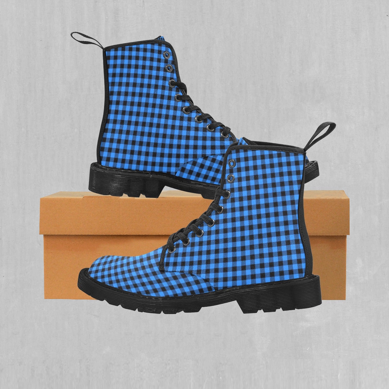 Blue Checkered Plaid Women's Boots