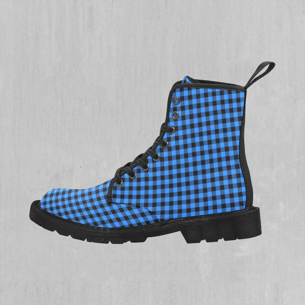 Blue Checkered Plaid Women's Boots