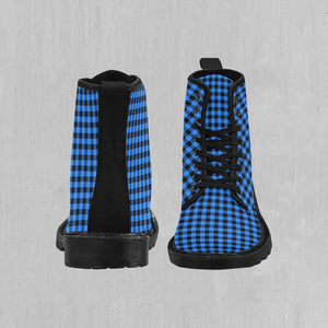 Blue Checkered Plaid Women's Boots