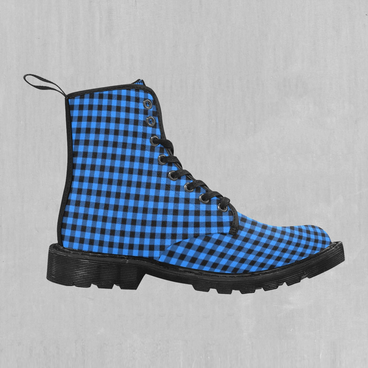 Blue Checkered Plaid Women's Boots