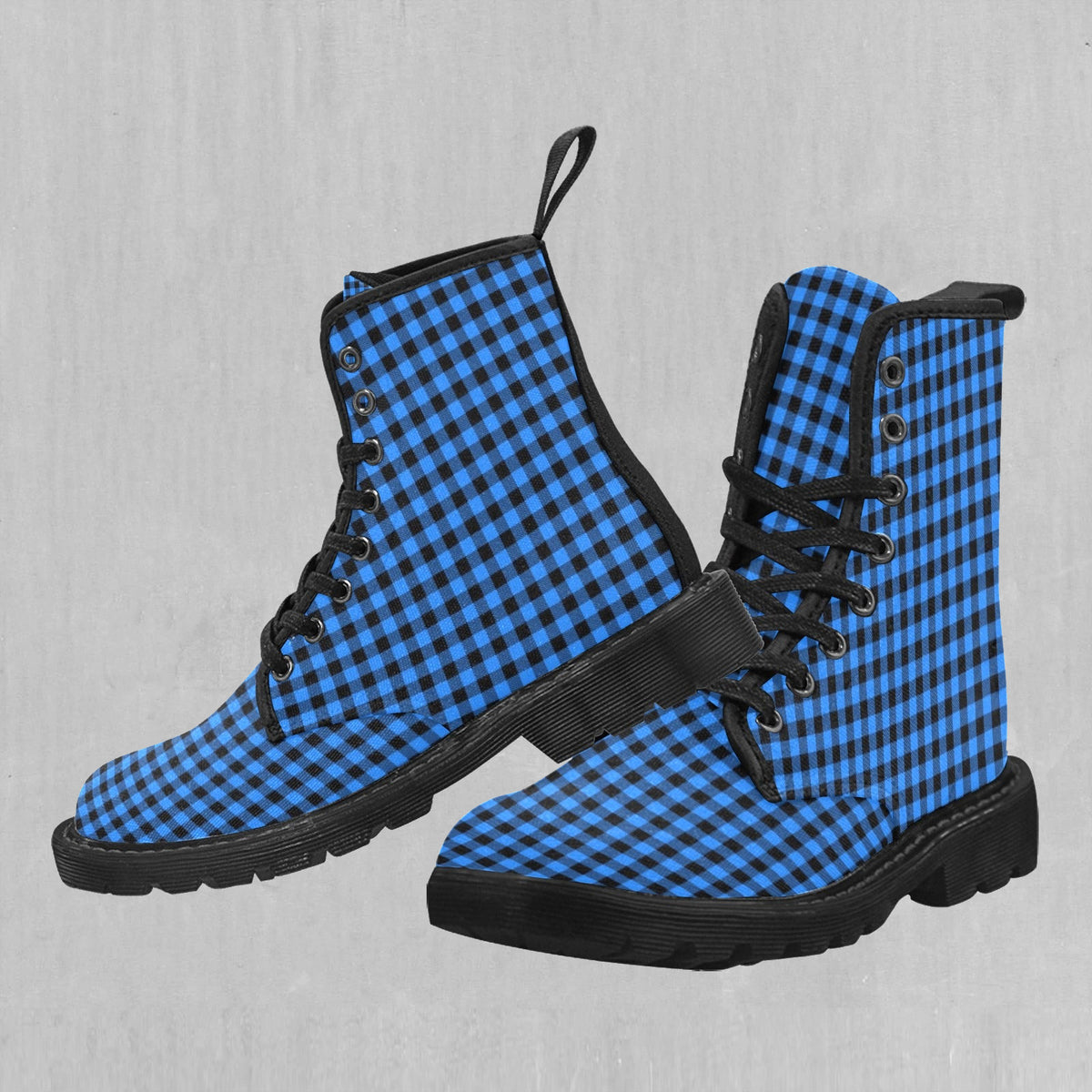 Blue Checkered Plaid Women's Boots