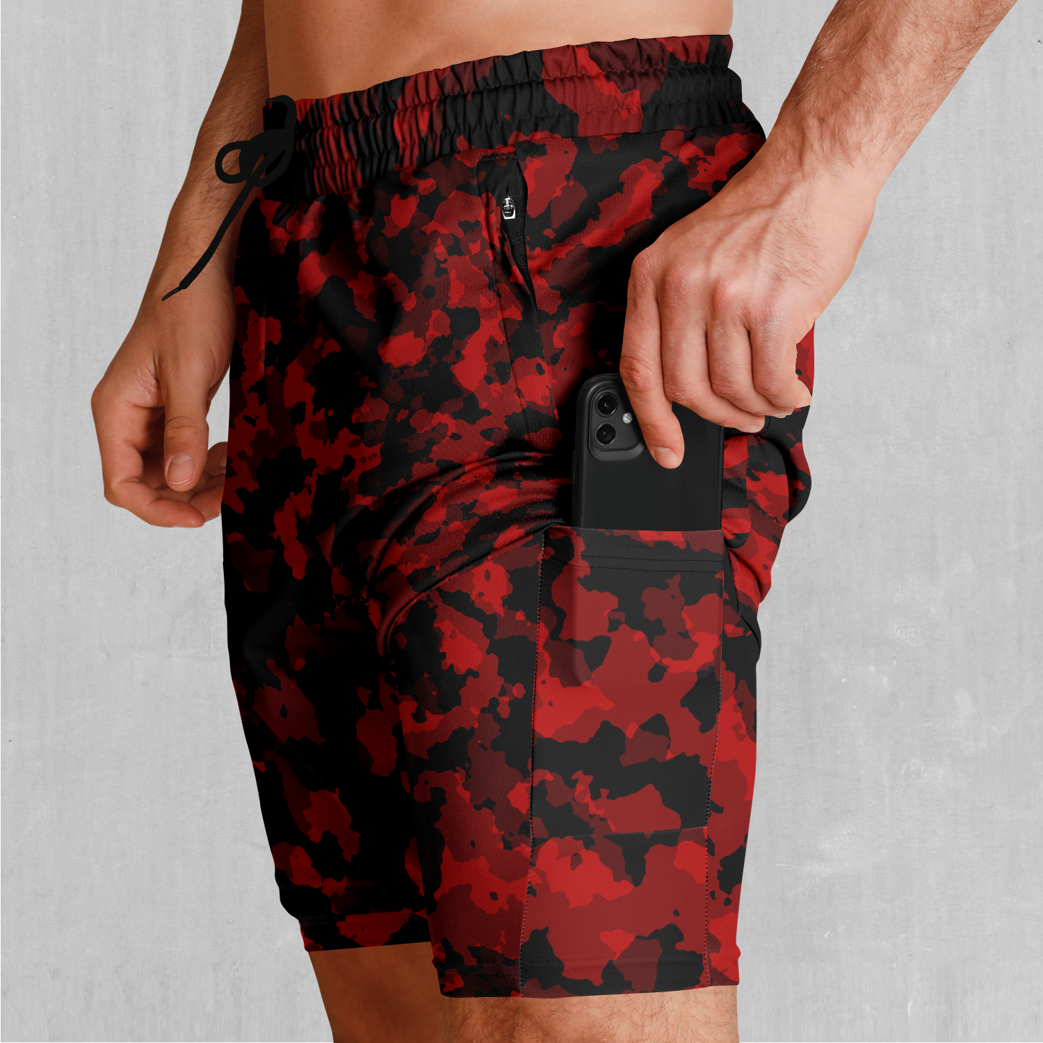Cardinal Red Camo Men's 2 in 1 Shorts
