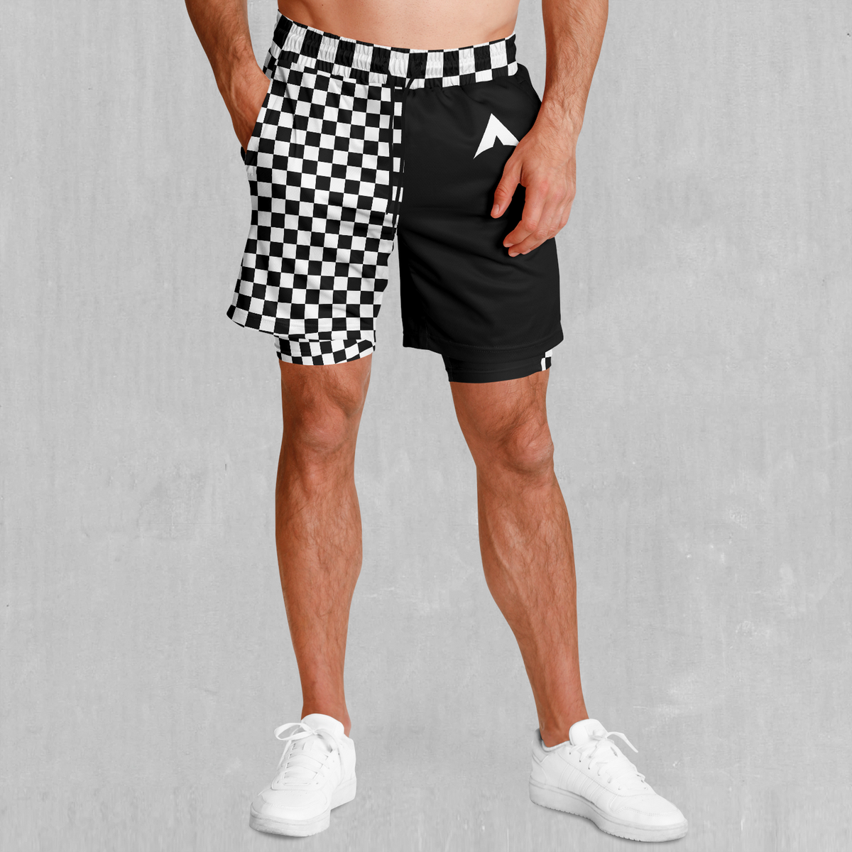 Checkerboard Men's 2 in 1 Shorts