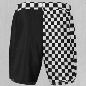 Checkerboard Men's 2 in 1 Shorts