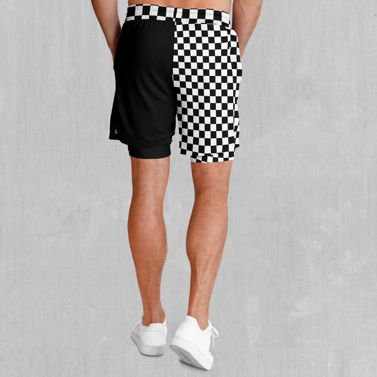 Checkerboard Men's 2 in 1 Shorts