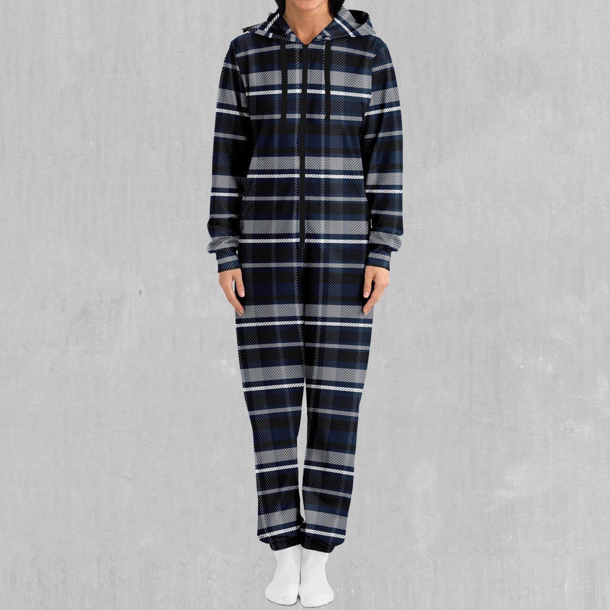 Dark Blue Plaid Jumpsuit