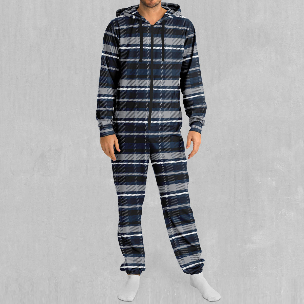 Dark Blue Plaid Jumpsuit