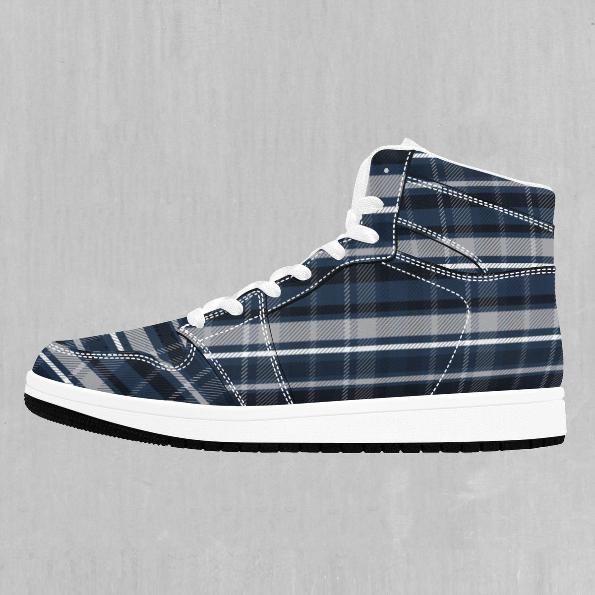 Dark Blue Plaid High Top Sneakers