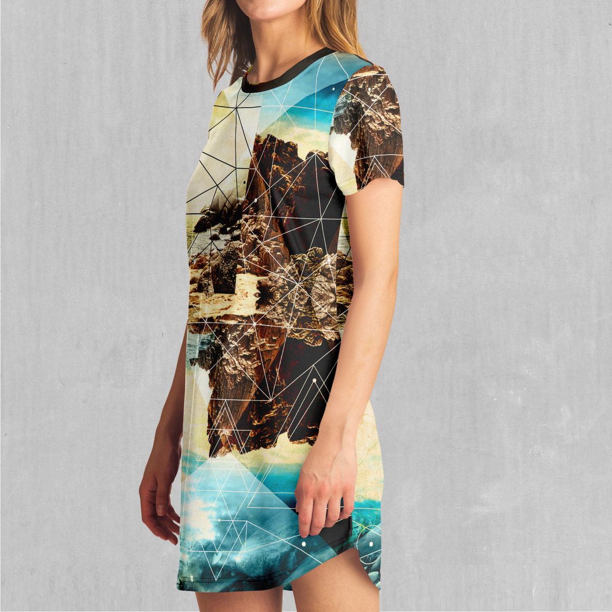 Geometric Shores T-Shirt Dress