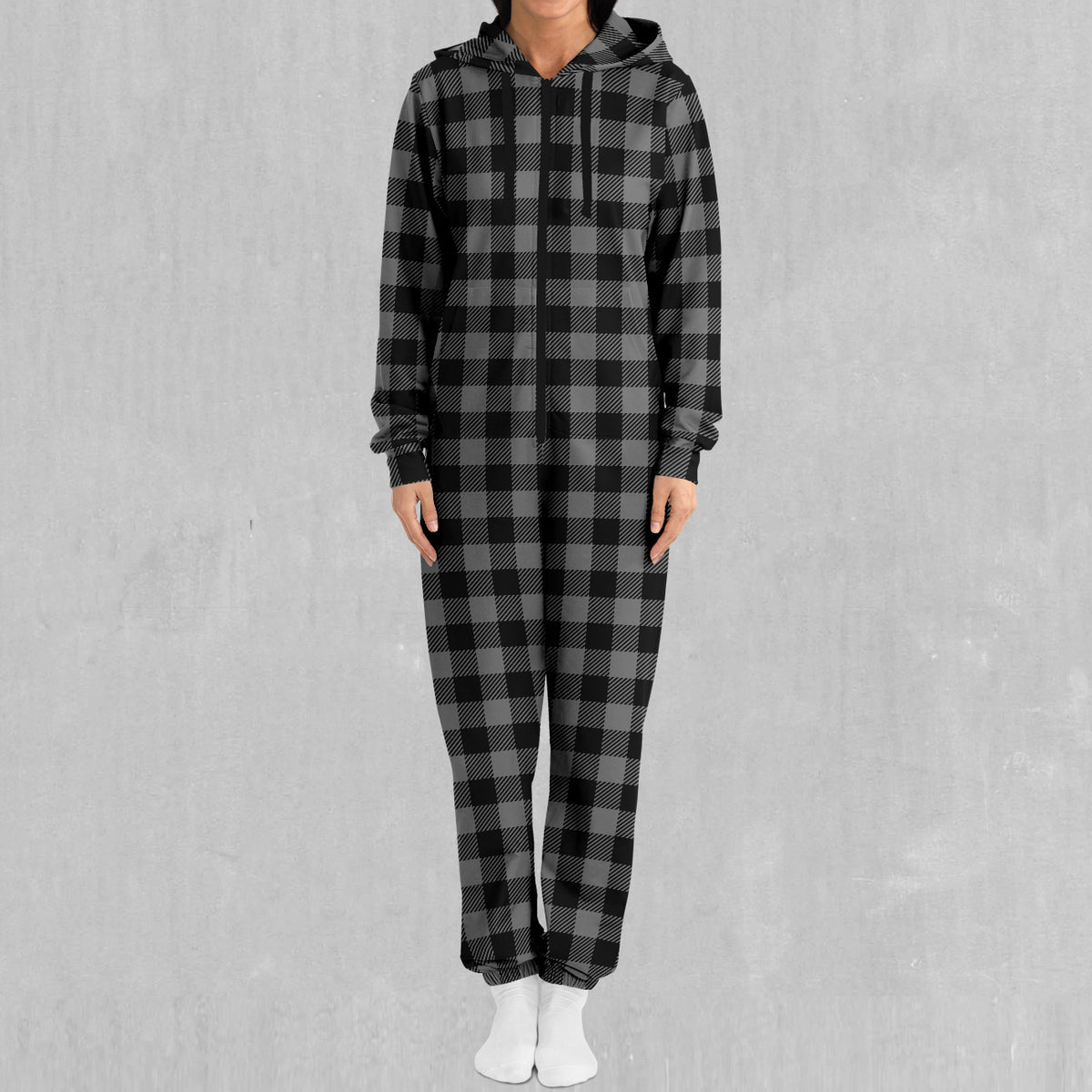 Grayscale Checkered Plaid Jumpsuit