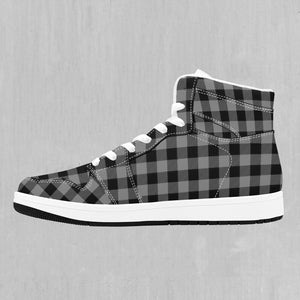 Grayscale Checkered Plaid High Top Sneakers