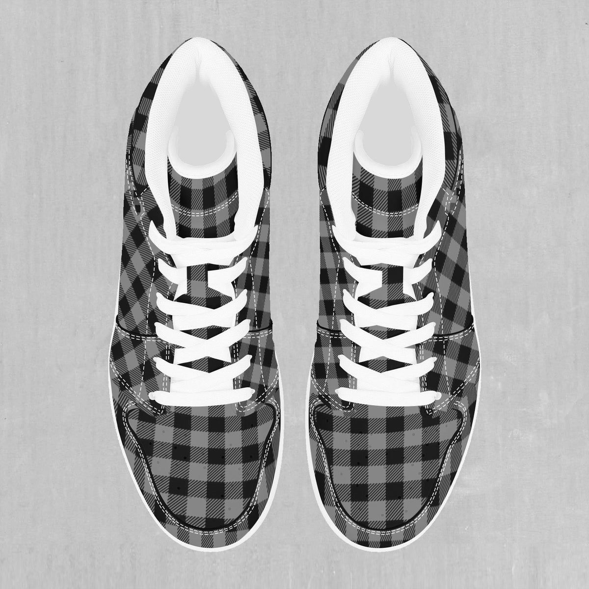 Grayscale Checkered Plaid High Top Sneakers