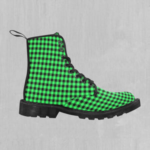 Green Checkered Plaid Women's Boots