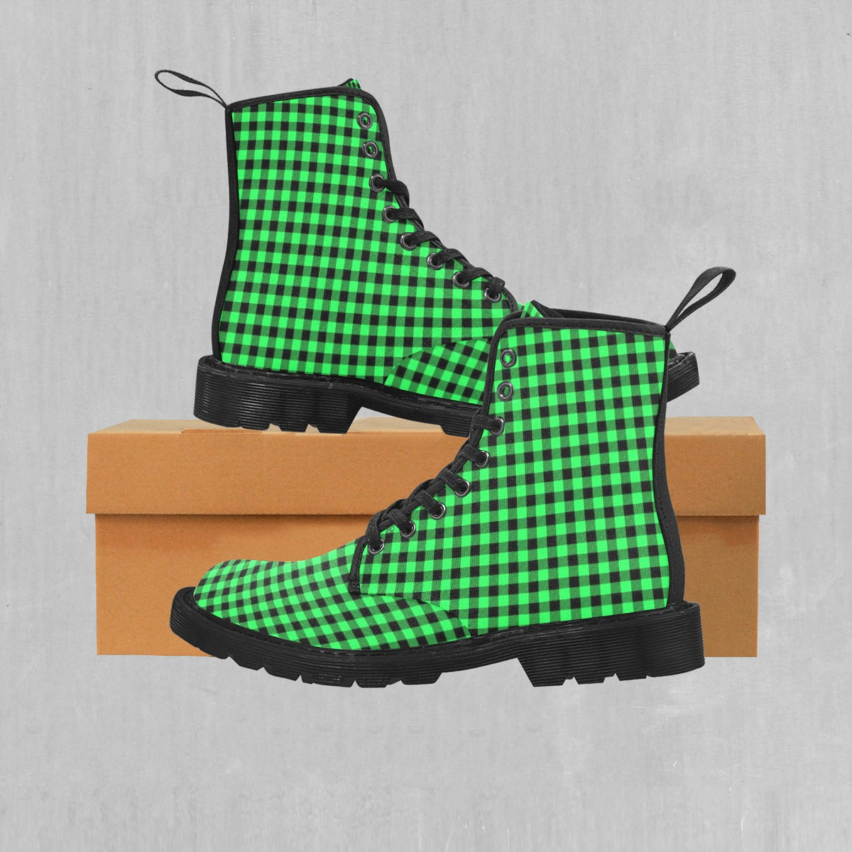 Green Checkered Plaid Women's Boots
