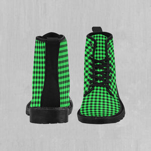 Green Checkered Plaid Women's Boots