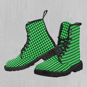 Green Checkered Plaid Women's Boots