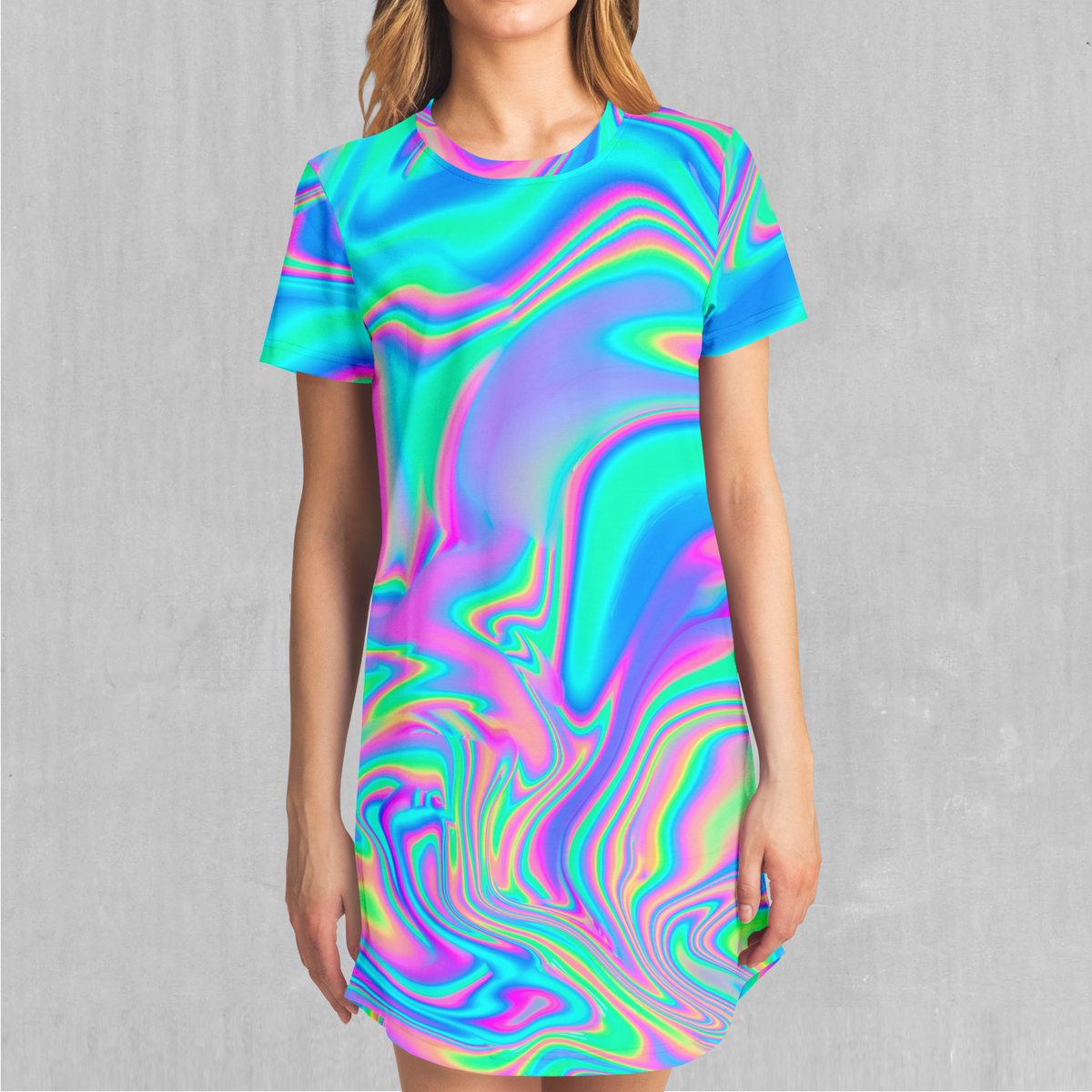 Holographic T Shirt Dress Midi Shirt Dress Festival Tshirt Dress Azimuth Clothing