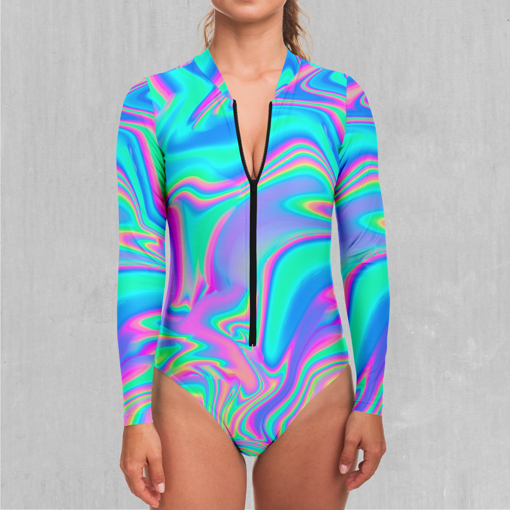 Neon Fringe Holographic Bodysuit  Rave Bodysuits & Outfits – Sea