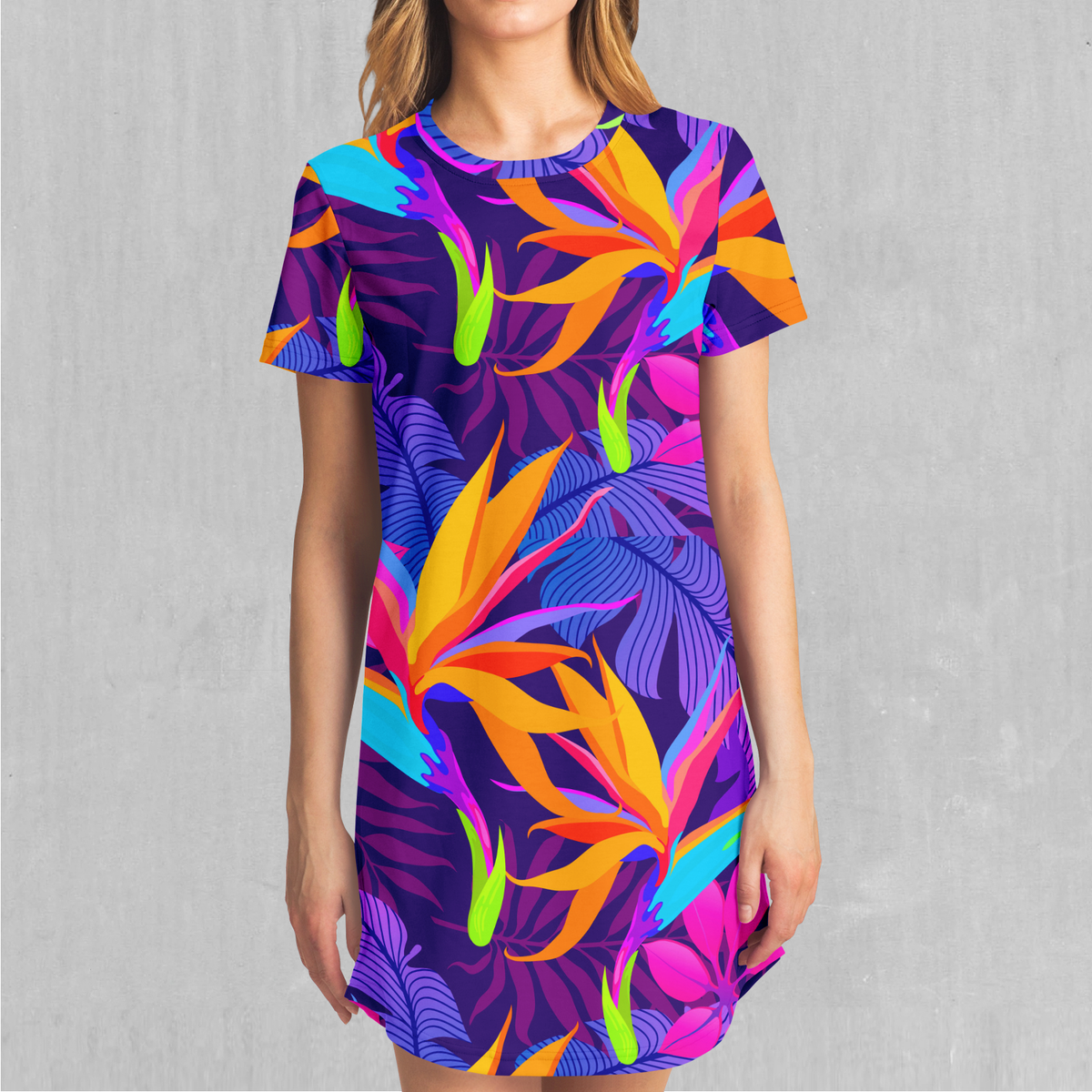 Neon Jungle T Shirt Dress Midi Shirt Dress Festival Tshirt Dress Azimuth Clothing