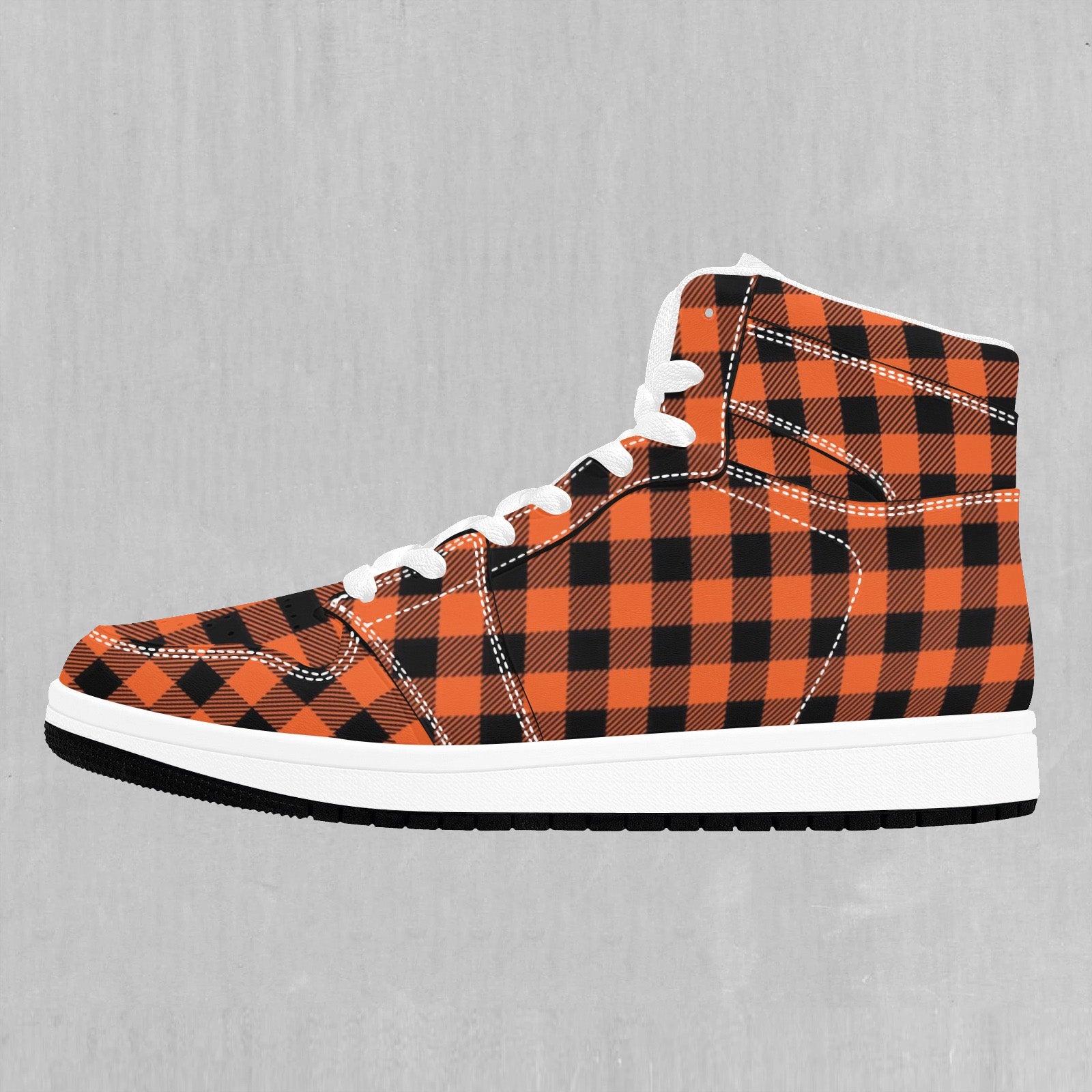 Orange Checkered Plaid High Top Sneakers