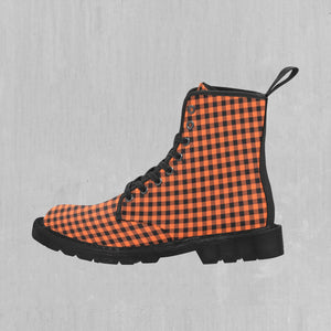 Orange Checkered Plaid Women's Boots