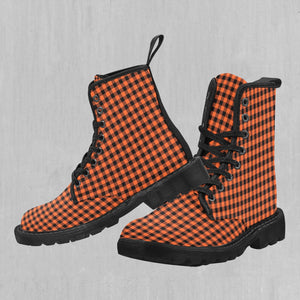 Orange Checkered Plaid Women's Boots