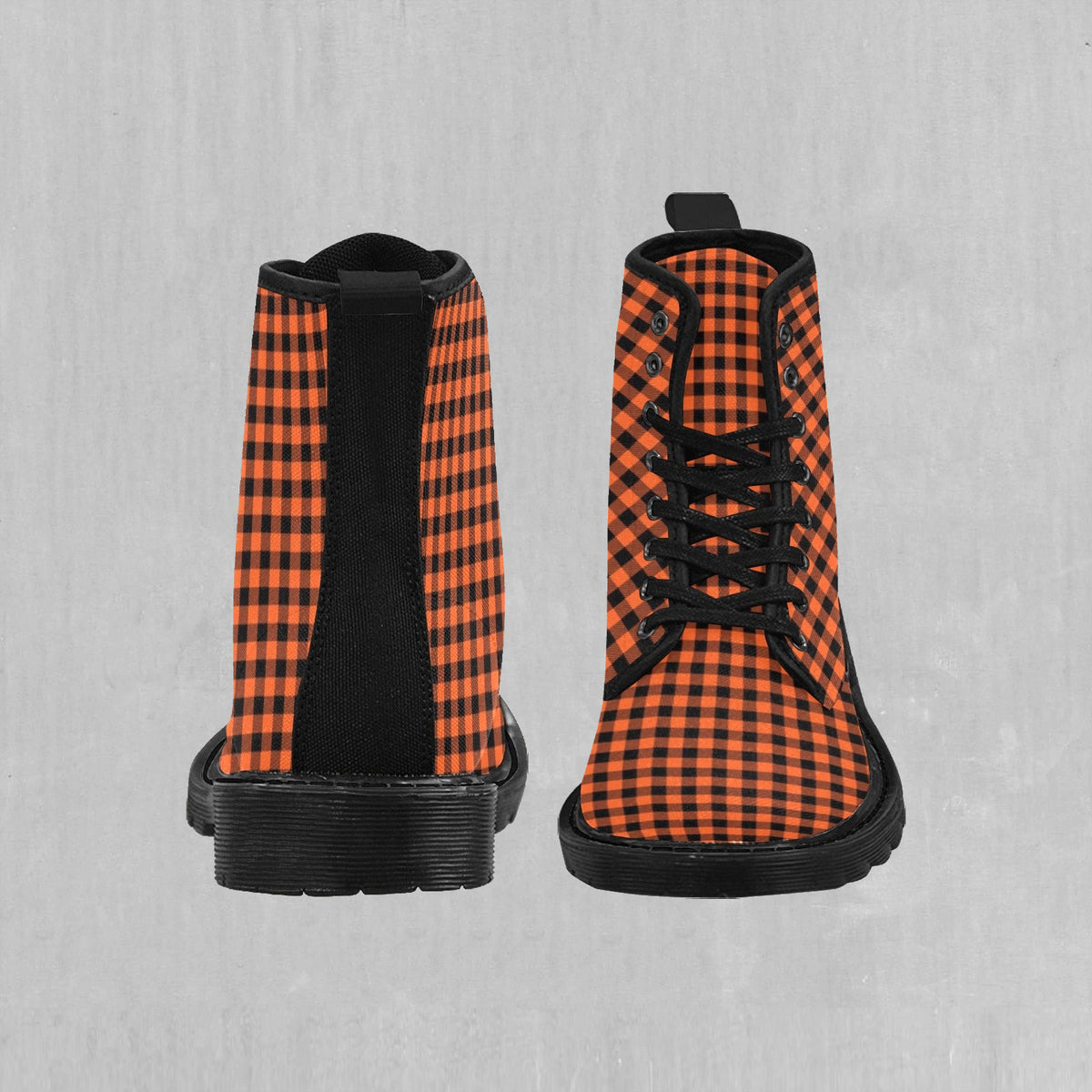 Orange Checkered Plaid Women's Boots