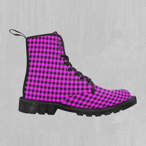 Pink Checkered Plaid Women's Boots