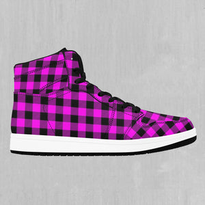 Pink Checkered Plaid High Top Sneakers