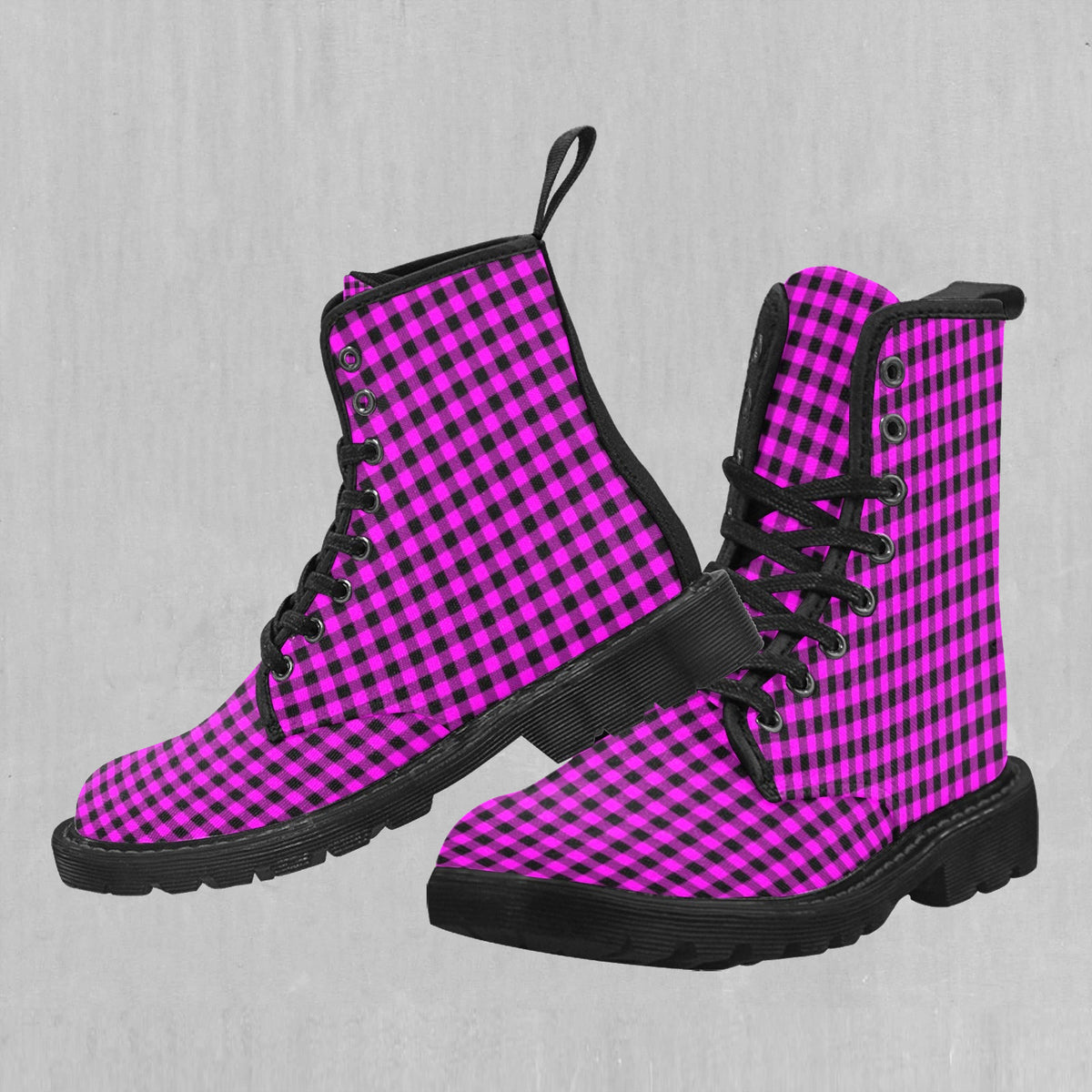 Pink Checkered Plaid Women's Boots