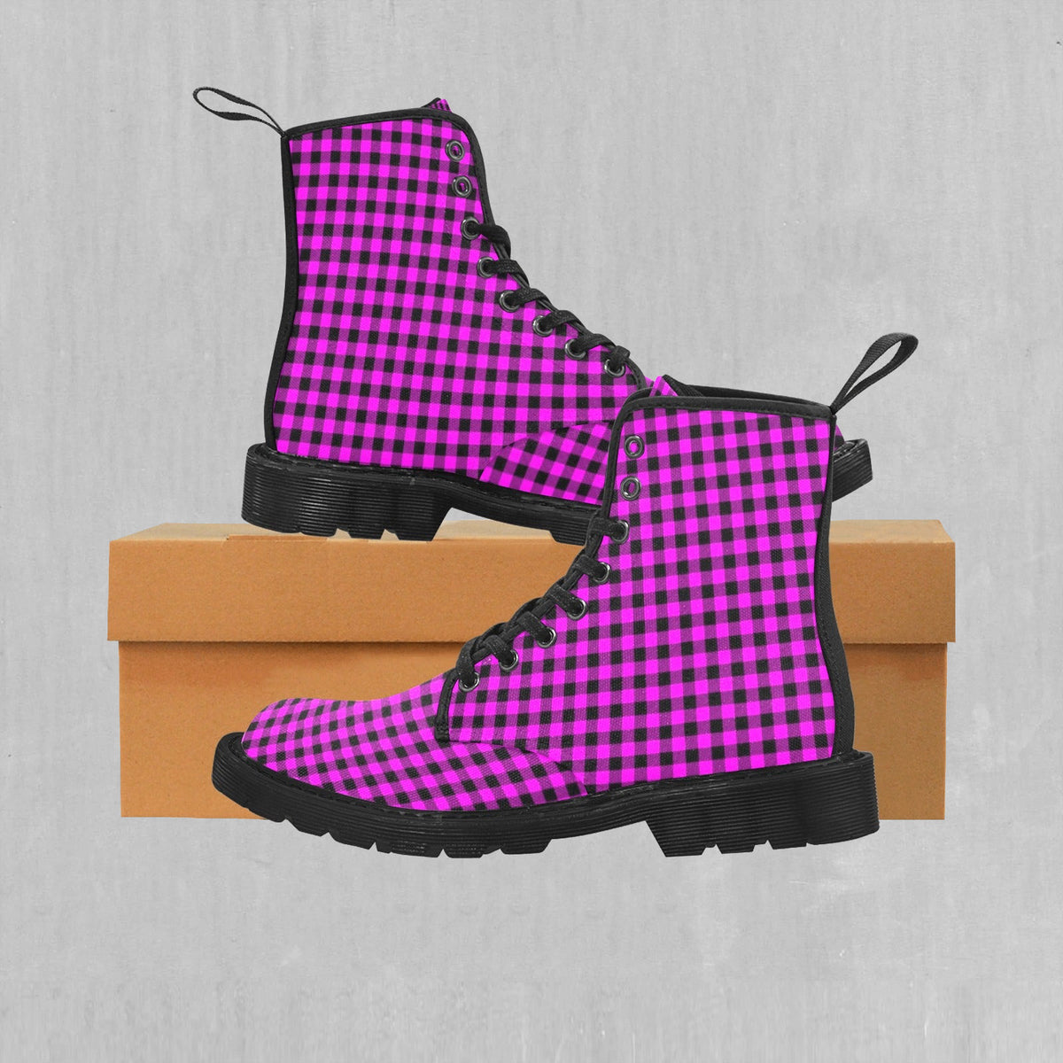 Pink Checkered Plaid Women's Boots