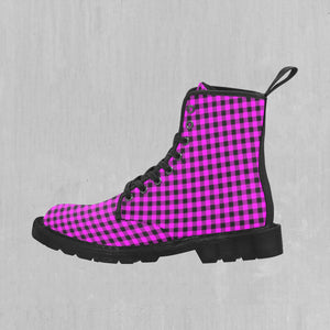 Pink Checkered Plaid Women's Boots
