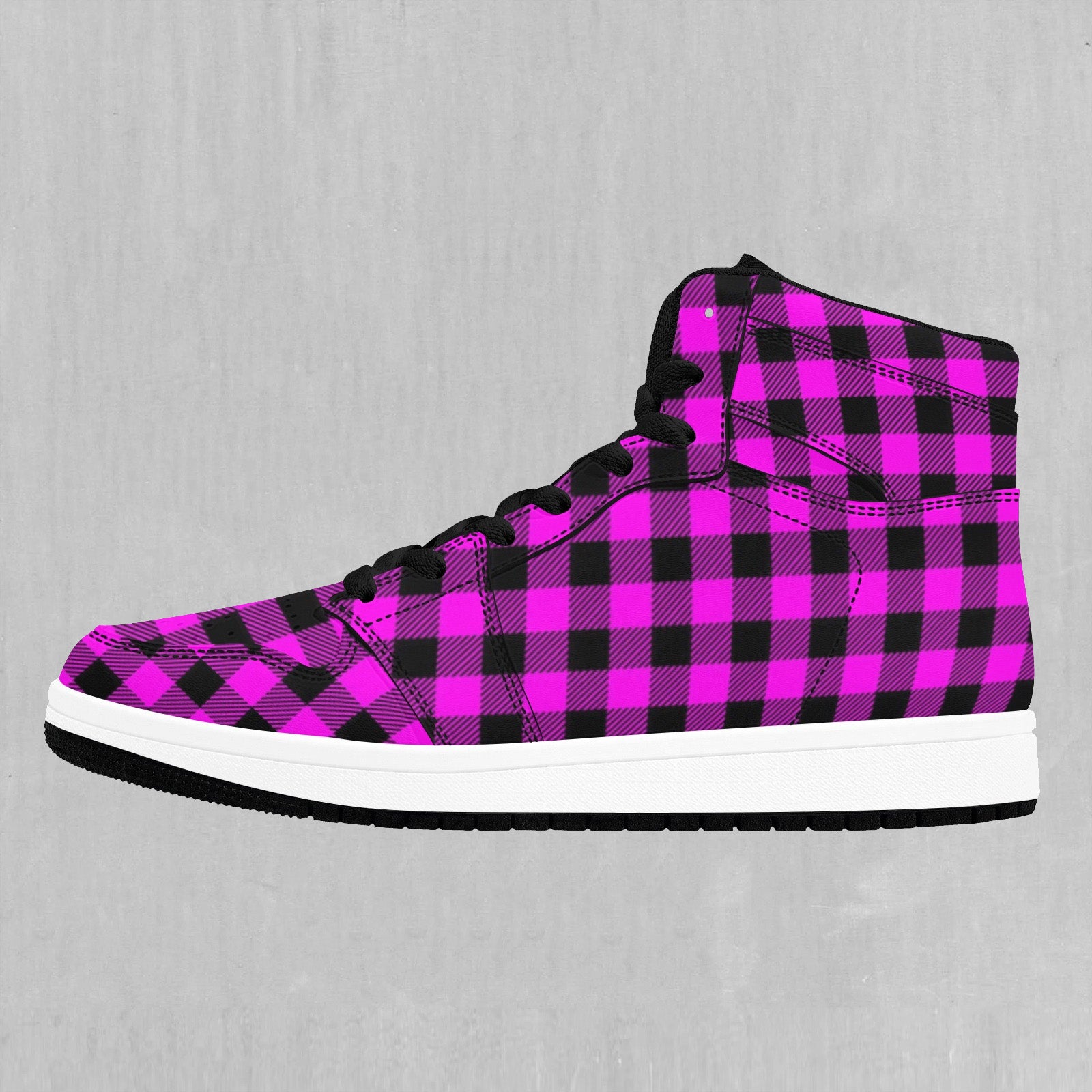 Pink Checkered Plaid High Top Sneakers