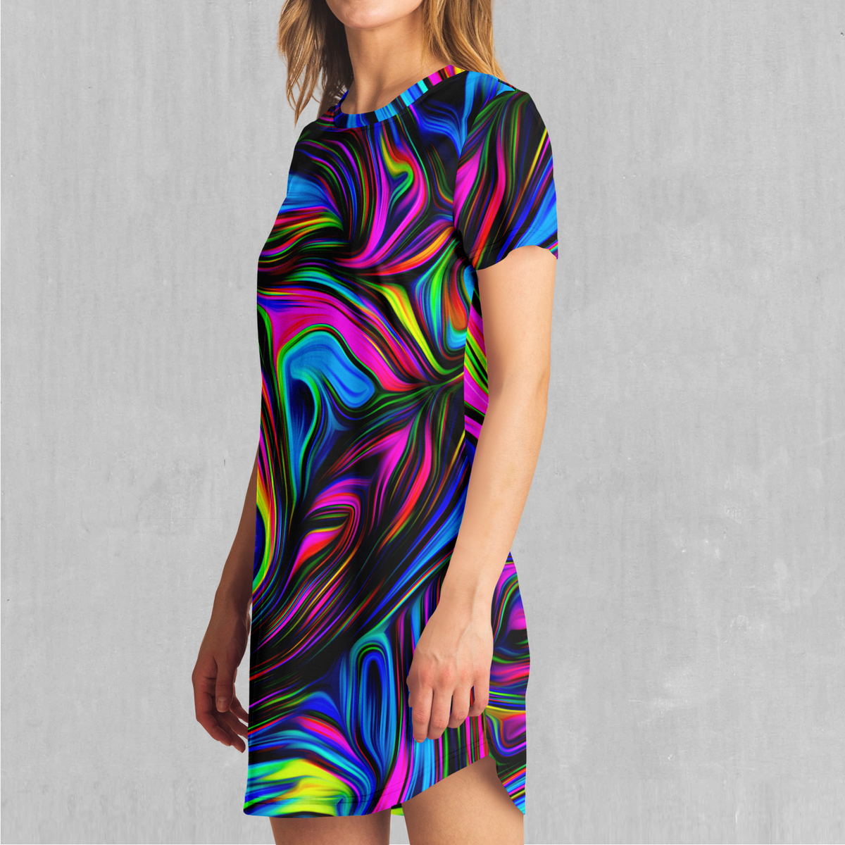 Psychedelic Waves T-Shirt Dress