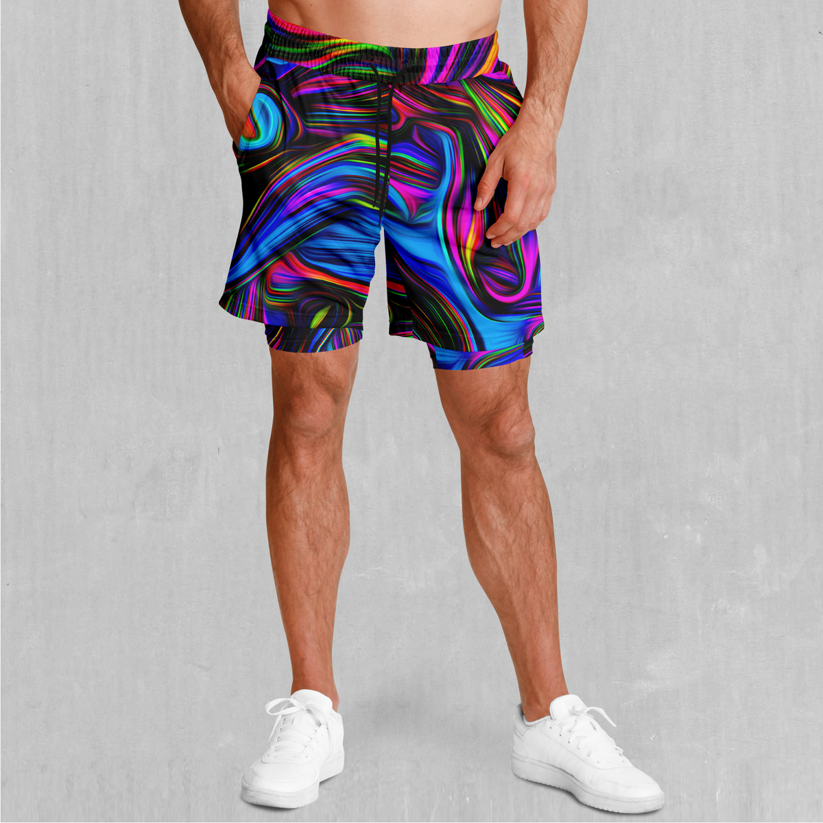 Psychedelic Waves Men's 2 in 1 Shorts