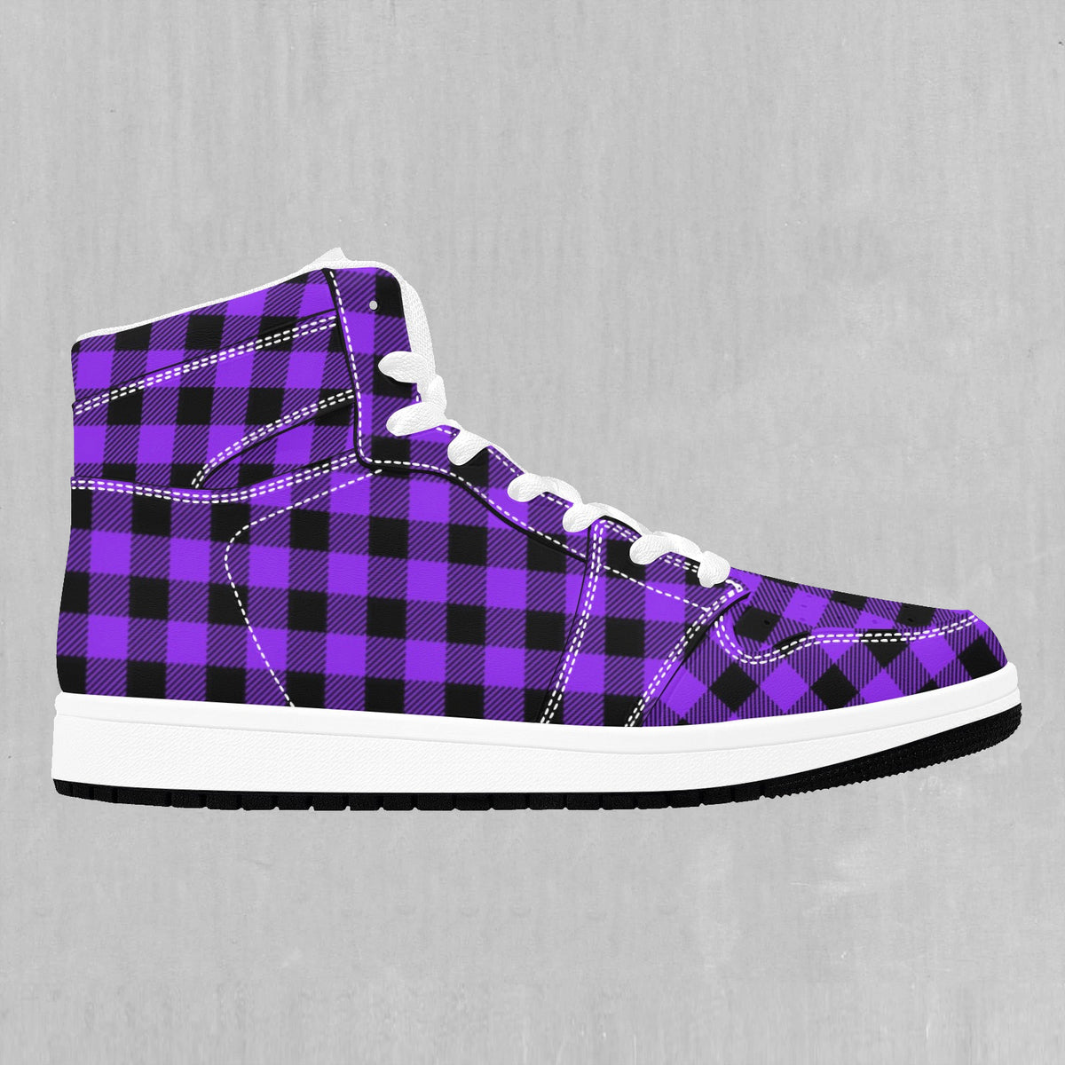 Purple Checkered Plaid High Top Sneakers