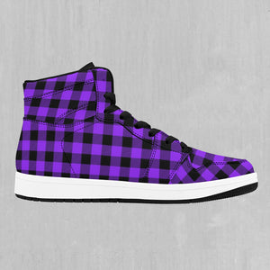 Purple Checkered Plaid High Top Sneakers