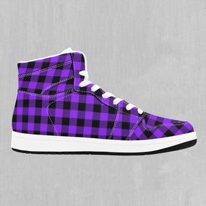 Purple Checkered Plaid High Top Sneakers