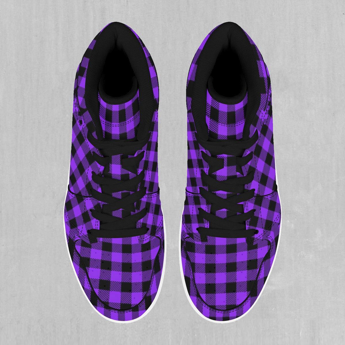 Purple Checkered Plaid High Top Sneakers