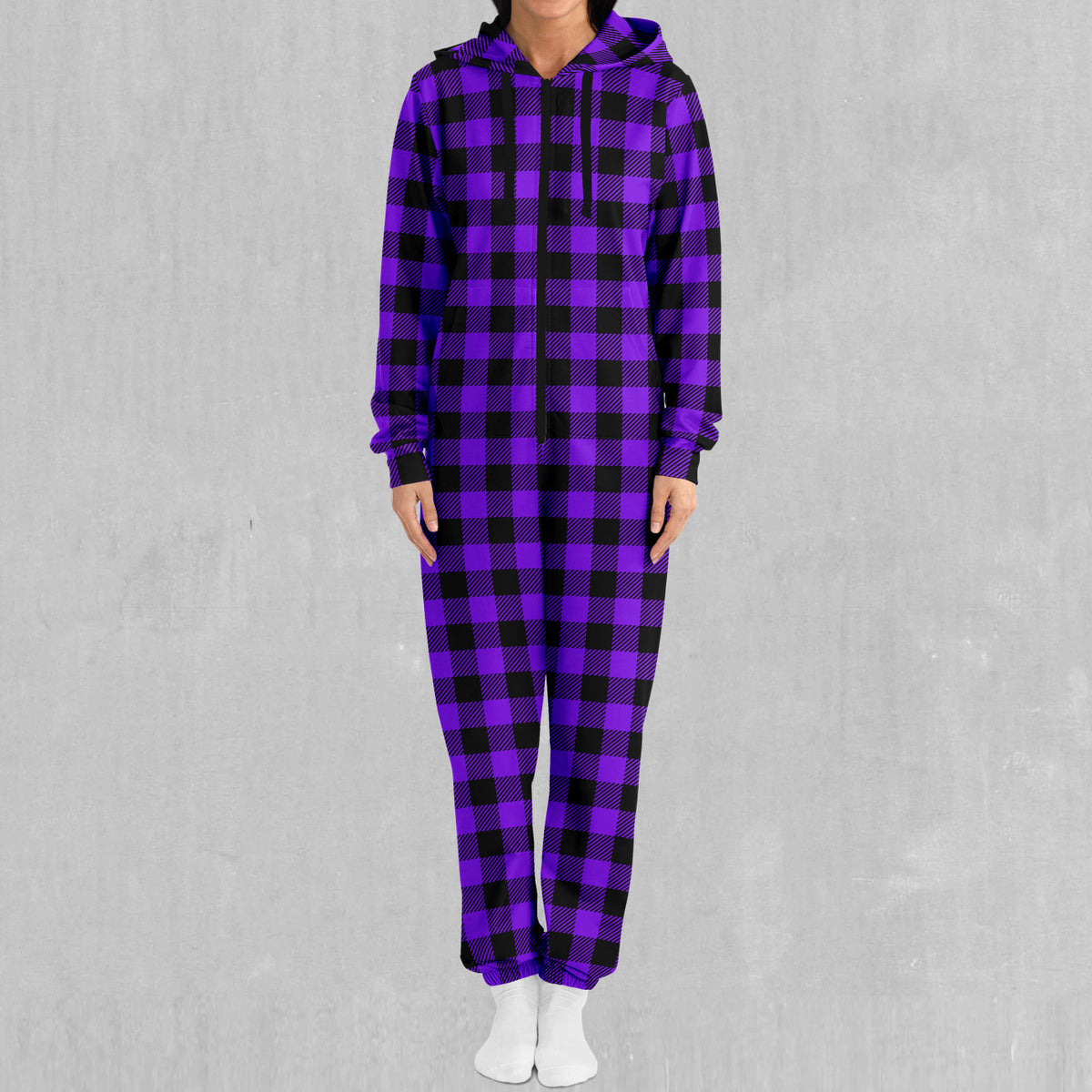 Purple Checkered Plaid Jumpsuit